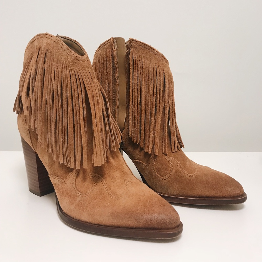 Sam Edelman Brown Suede Fringe Booties